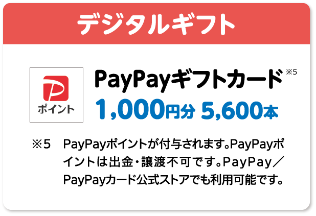デジタルギフト｜PayPayギフトカード※5｜1,000円分 5,600本